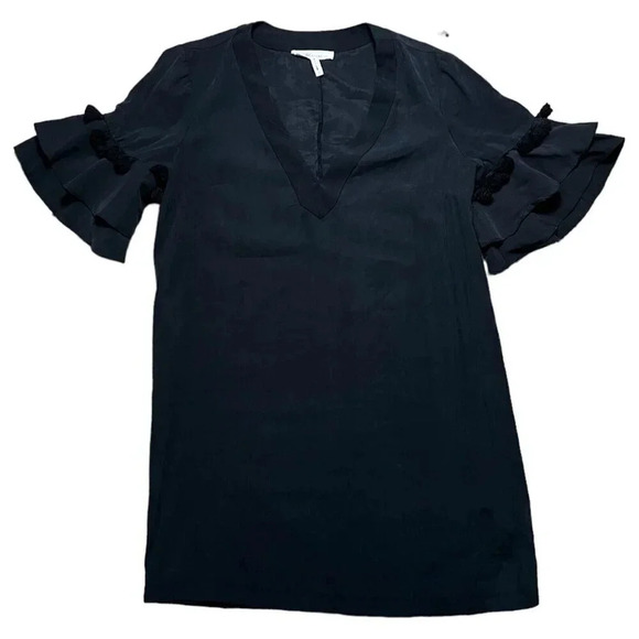 BCBGeneration Black Tassel Ruffle Mini Tunic Short Mini Dress Size Small Soft - Picture 1 of 7